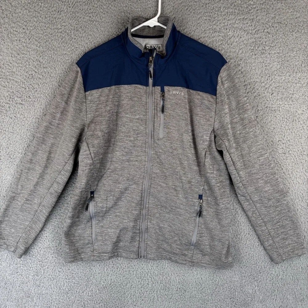 Orvis Mens 1/4 Zip Hybrid‎ Fleece Medium Navy Gray Outdoor Pullover Sweater